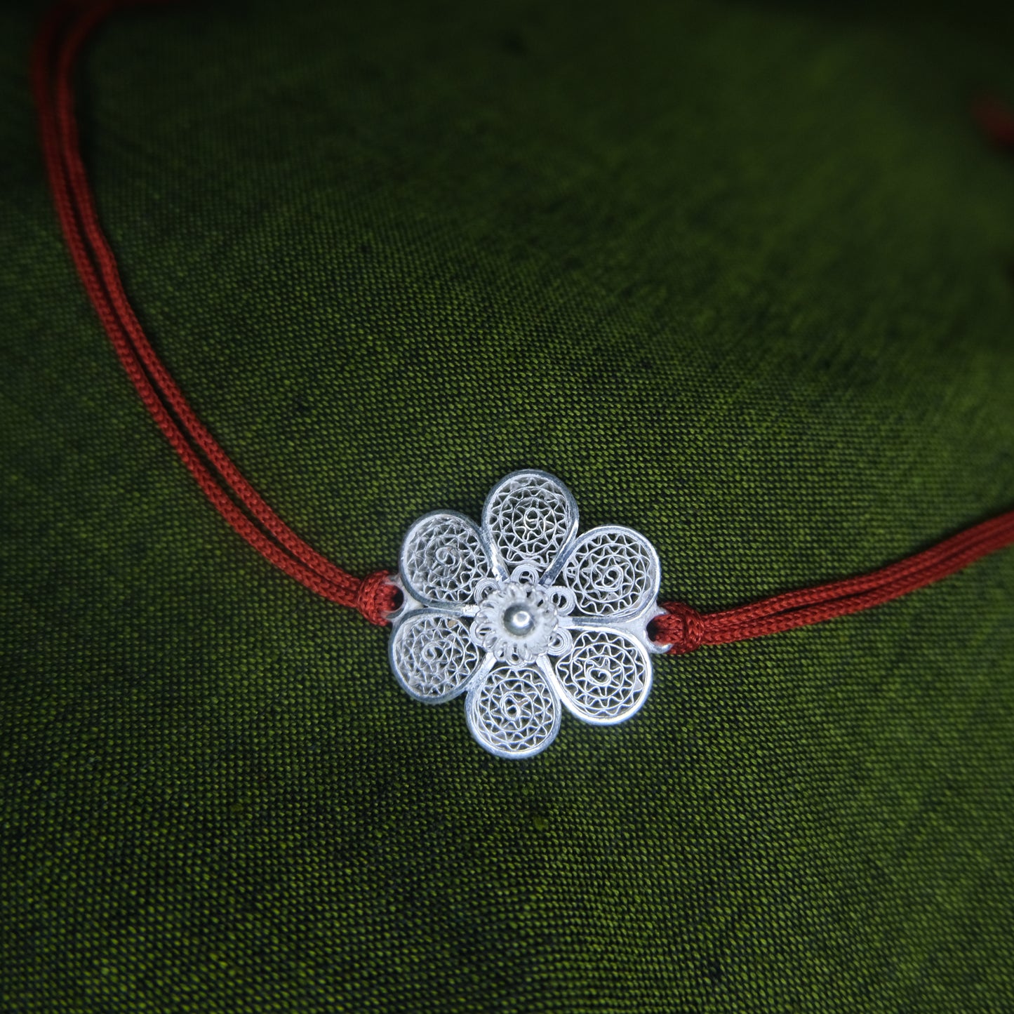 Silver Filigree Handmade Gulmohar Rakhi