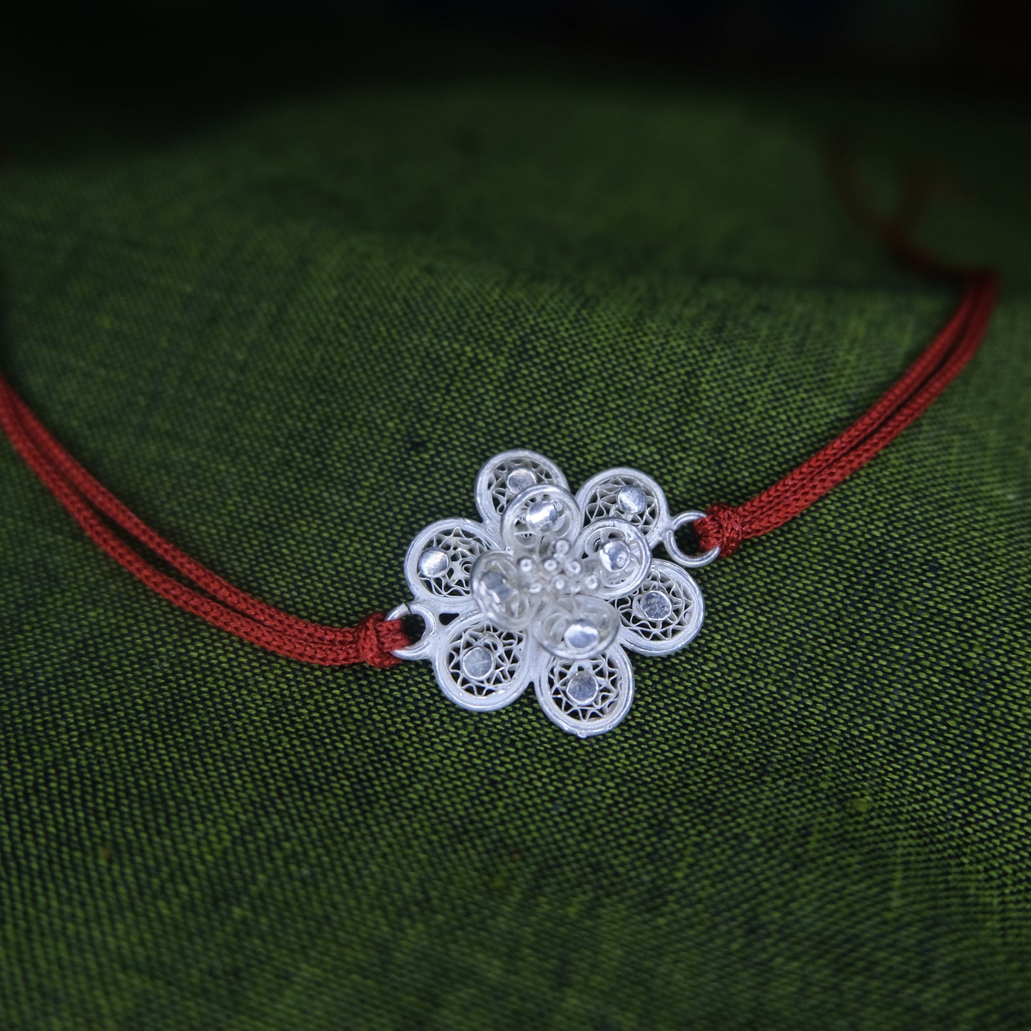 Silver Filigree Handmade Phool Rakhi