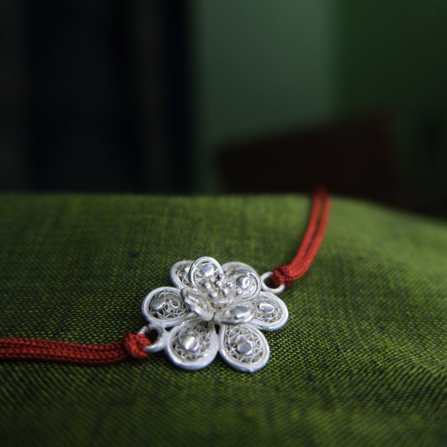 Silver Filigree Handmade Phool Rakhi