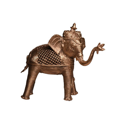 Dhokra Craft Home Decor - 'Elephant Holding A Blooming Lotus'