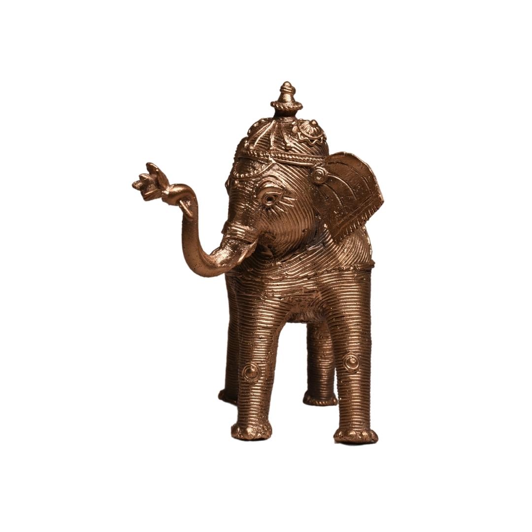 Dhokra Craft Home Decor - 'Elephant Holding A Blooming Lotus'