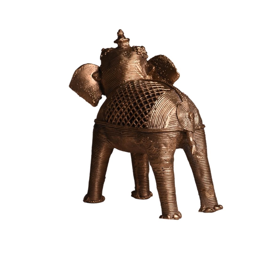 Dhokra Craft Home Decor - 'Elephant Holding A Blooming Lotus'