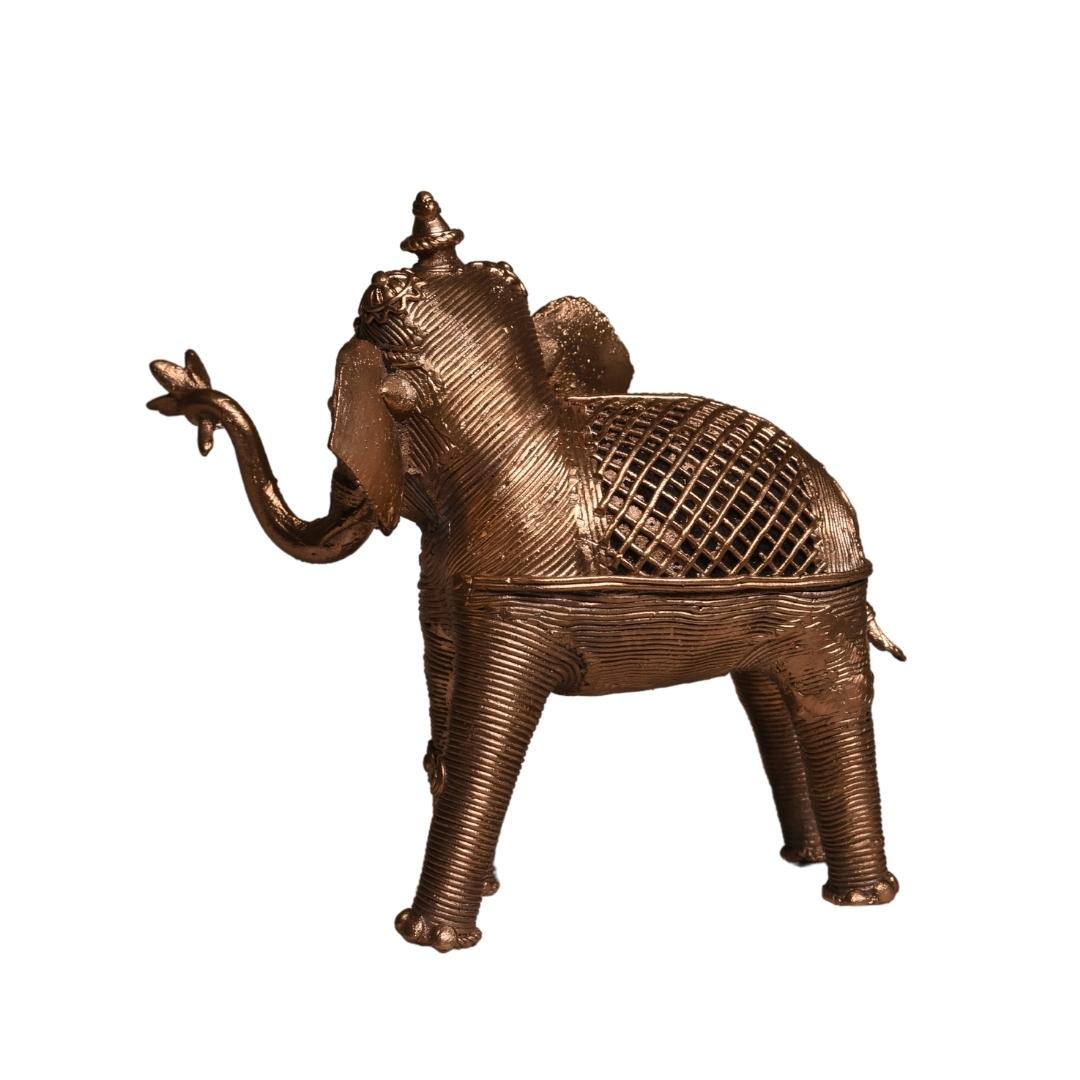 Dhokra Craft Home Decor - 'Elephant Holding A Blooming Lotus'