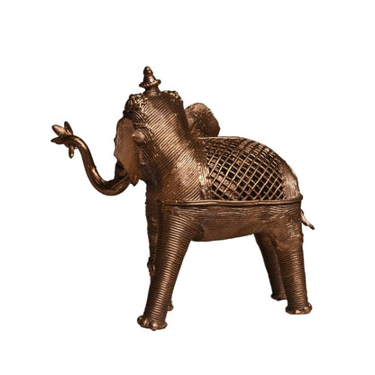 Dhokra Craft Home Decor - 'Elephant Holding A Blooming Lotus'