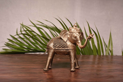 Dhokra Craft Home Decor - 'Elephant Holding A Blooming Lotus'