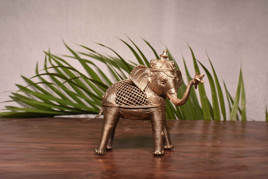 Dhokra Craft Home Decor - 'Elephant Holding A Blooming Lotus'